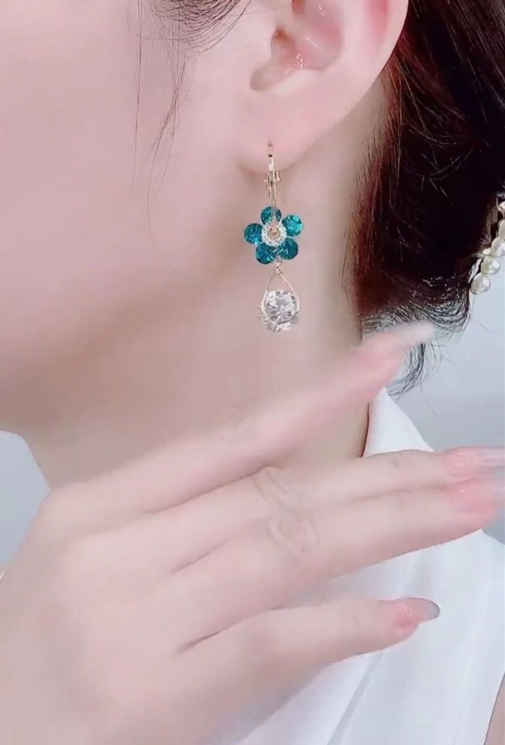 Women'S Gender Wholesale Jewelry 1 Pair Sweet Simple Style Flower Alloy Artificial Crystal Drop Earrings