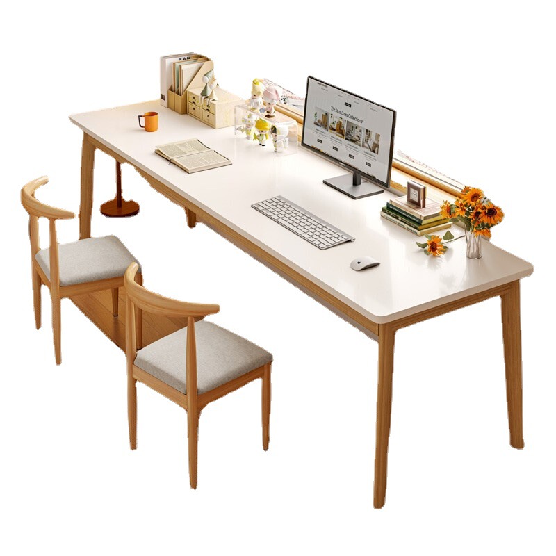 Larga mesa de libros madera maciza pierna rectangular escritorio doble estudiante aprendizaje escritura computadora hogar Workbench