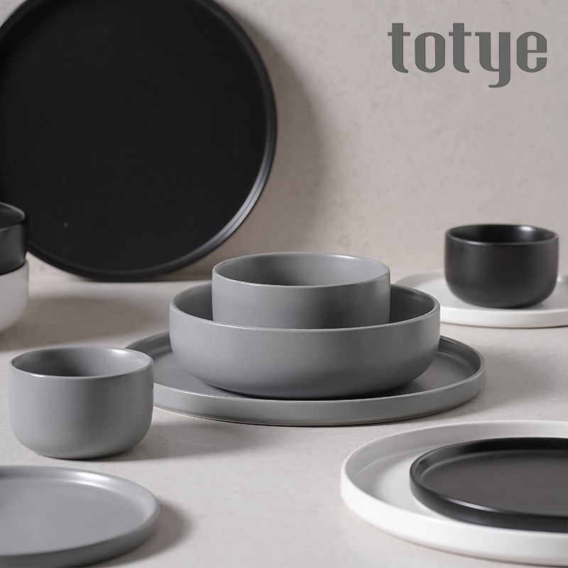 Internet Red Japanese Stoneware Sesame Glaze Tableware Modern Simple Matte Frosted Ceramic Dinner Plate Rice Bowl Round Dish Plate Soup Bowl