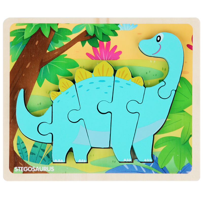 Rompecabezas de dinosaurio cognitivo de dibujos animados transfronterizos para niños nuevos juguetes educativos para bebés rompecabezas tridimensional al por mayor