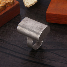 s925纯银泰国清迈手工银几何方形戒指男女个性复古泰银做旧开口戒