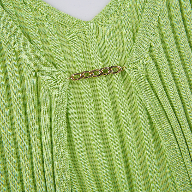 sexy solid color long-sleeved knitted metal chain cardigan top NSSSN119658