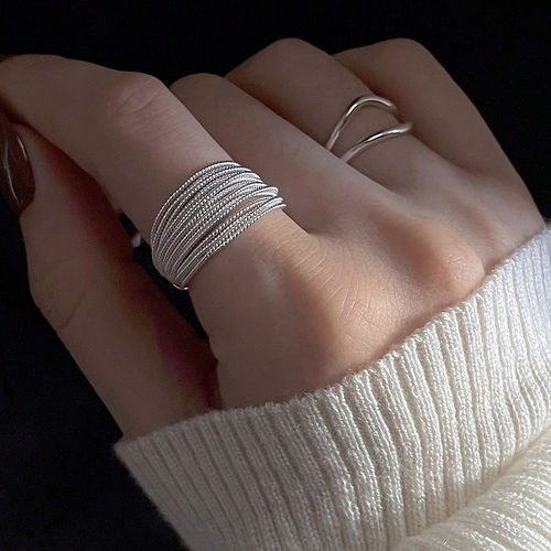 Niche handmade layered silver ring ins super multi-layered strands layered exaggerated ins style ring cold style female trend