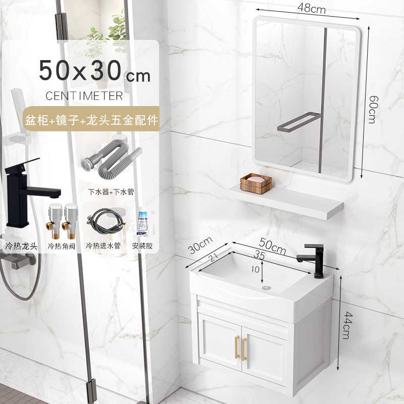 50x30cm gabinete de lavabo + accesorios de grifo + espejo cuadrado