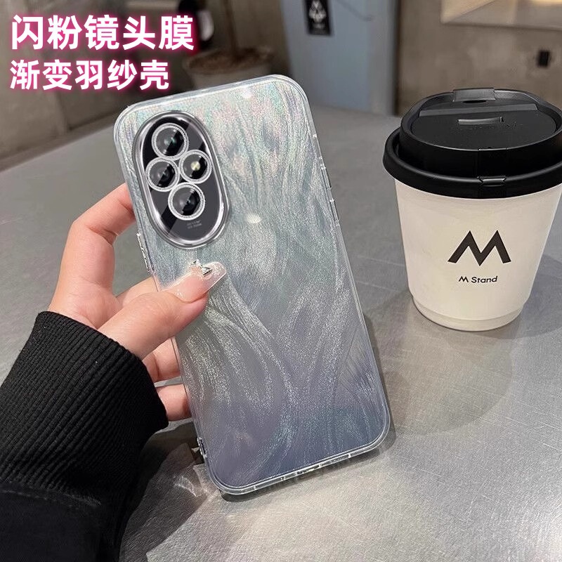 Suitable for Honor 200 Mobile Phone Case Integrated Lens Film Gradient Feather Gauze Case Honor 400Pro Anti-Fall Protective Cover