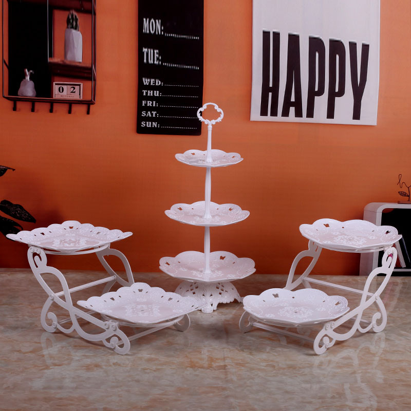 Decoración de cumpleaños soporte de postre estante de exhibición de estilo europeo comida fría mesa de descanso de té de plástico pastel bandeja de postre estante