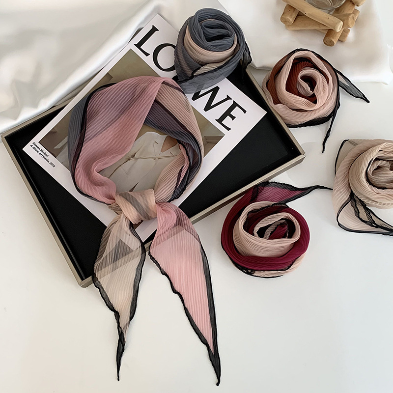 Pañuelo de seda de alta calidad nuevo estilo bufanda arrugada a juego de colores bufanda en forma de diamante bufanda de tul decorativa multifuncional de moda cinturón