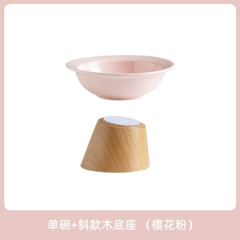 De cerámica de gran tamaño pequeño Cat Bowl Pet Bowl alto pie anti-golpe gato tazón de comida tazón de perro oblicua boca cuello protección beber sombrero de paja Tazón