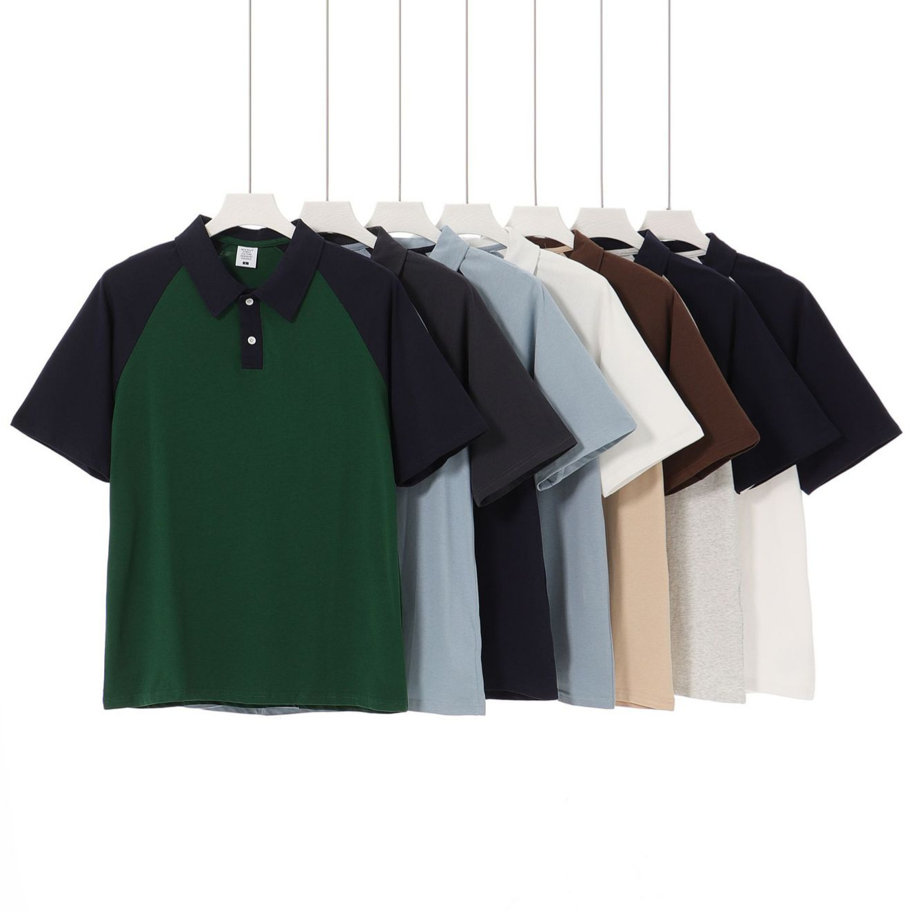 Heavy 240G cotton raglan contrast color college style polo shirt men's fashion brand loose antibacterial lapel short sleeve T-shirt women