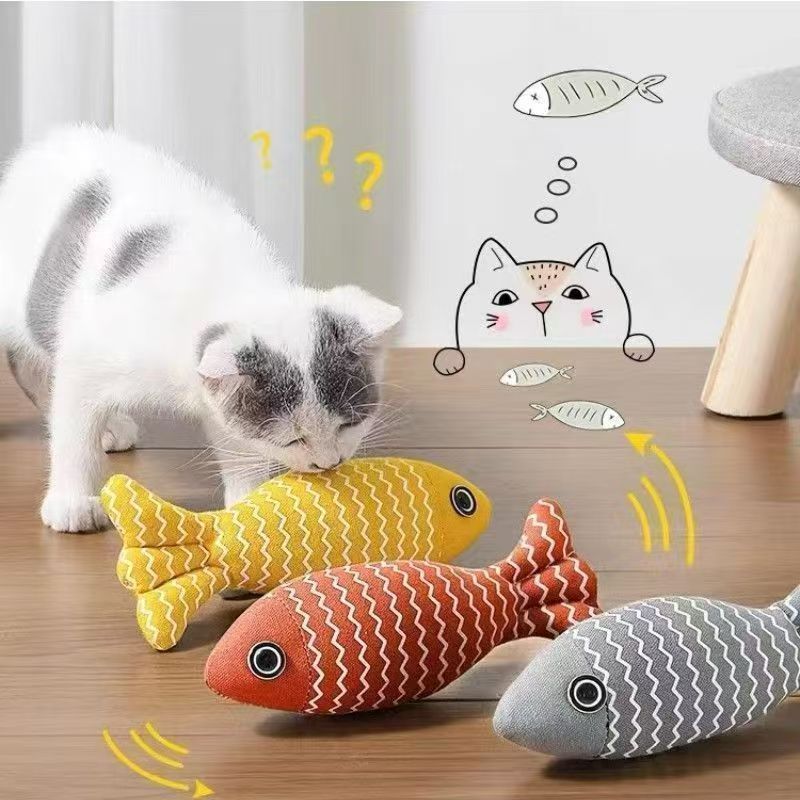고양이 장난감, 자가 놀이 및 지루함 해소용, 민트가 들어간 마크라메 모조 생선, 새끼 고양이의 이갈이용, 내구성이 뛰어난 고양이 막대 장난감, 애완동물 장난감