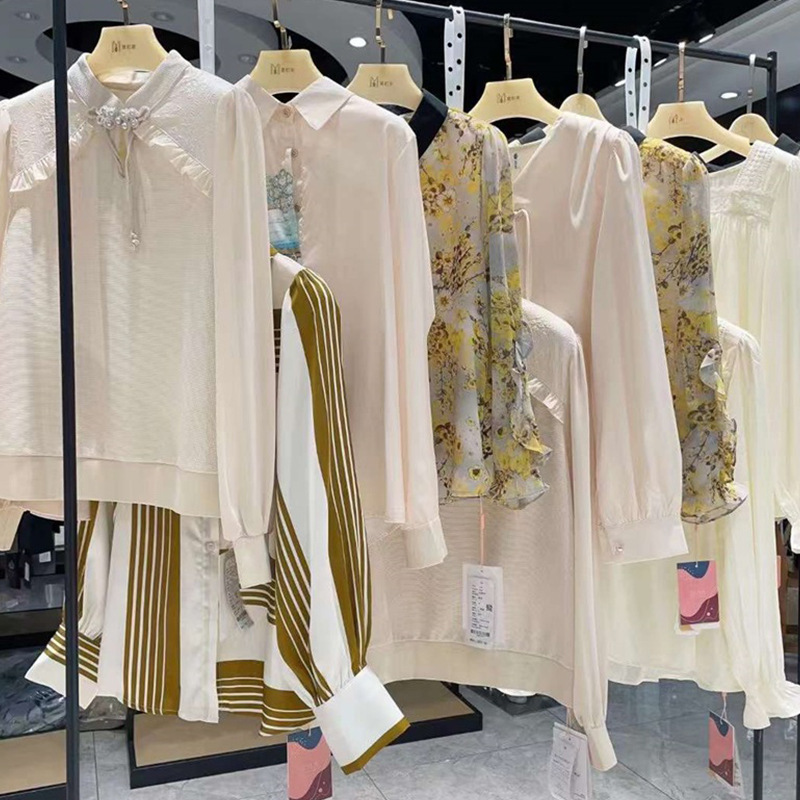 Ao2024 Shirui spring shirt acetate draping texture Chanel style short printed shirt brand off-the-end goods