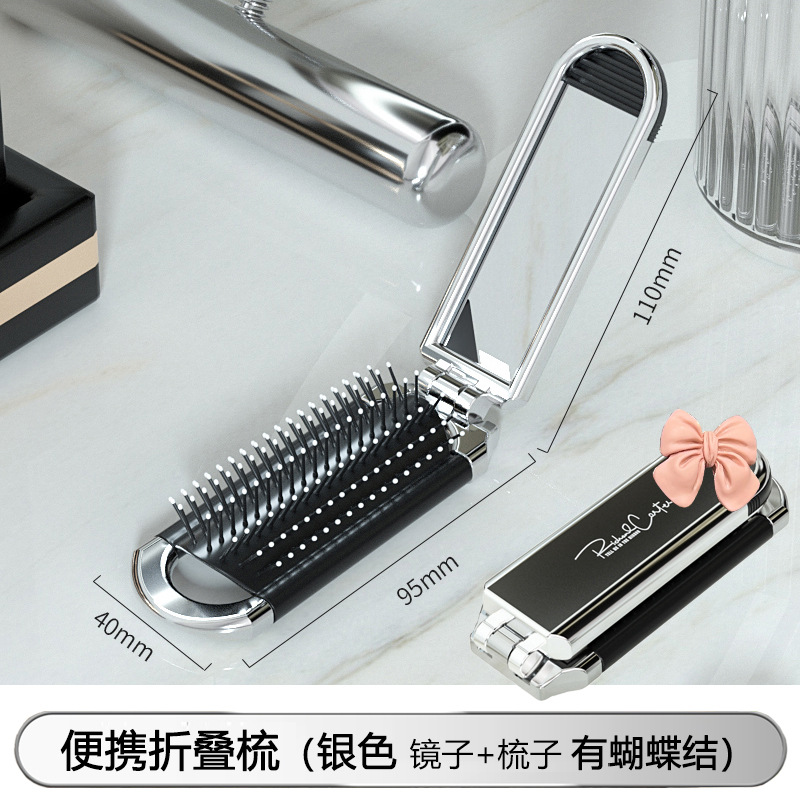 Pequeño peine portátil plegable peine airbag cojín de aire peine de las mujeres especial de masaje de pelo espejo peine integrado