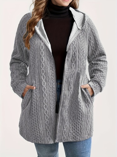 Autumn and winter new arrival European and American women's solid-color ribbed-pocket spliced casual loose-fitting hooded women's clothing