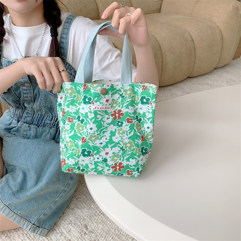 75g Weight Magnetic Buckle Closure Type Top Handle Strap Type Handbag Bags Type Casual Occasion Canvas Material Flower Pattern Spring&Summer Season Women's Gender Vacation Style Square Shape Women's Canvas Flower Vacation Square Magnetic Buckle Handbag 44
