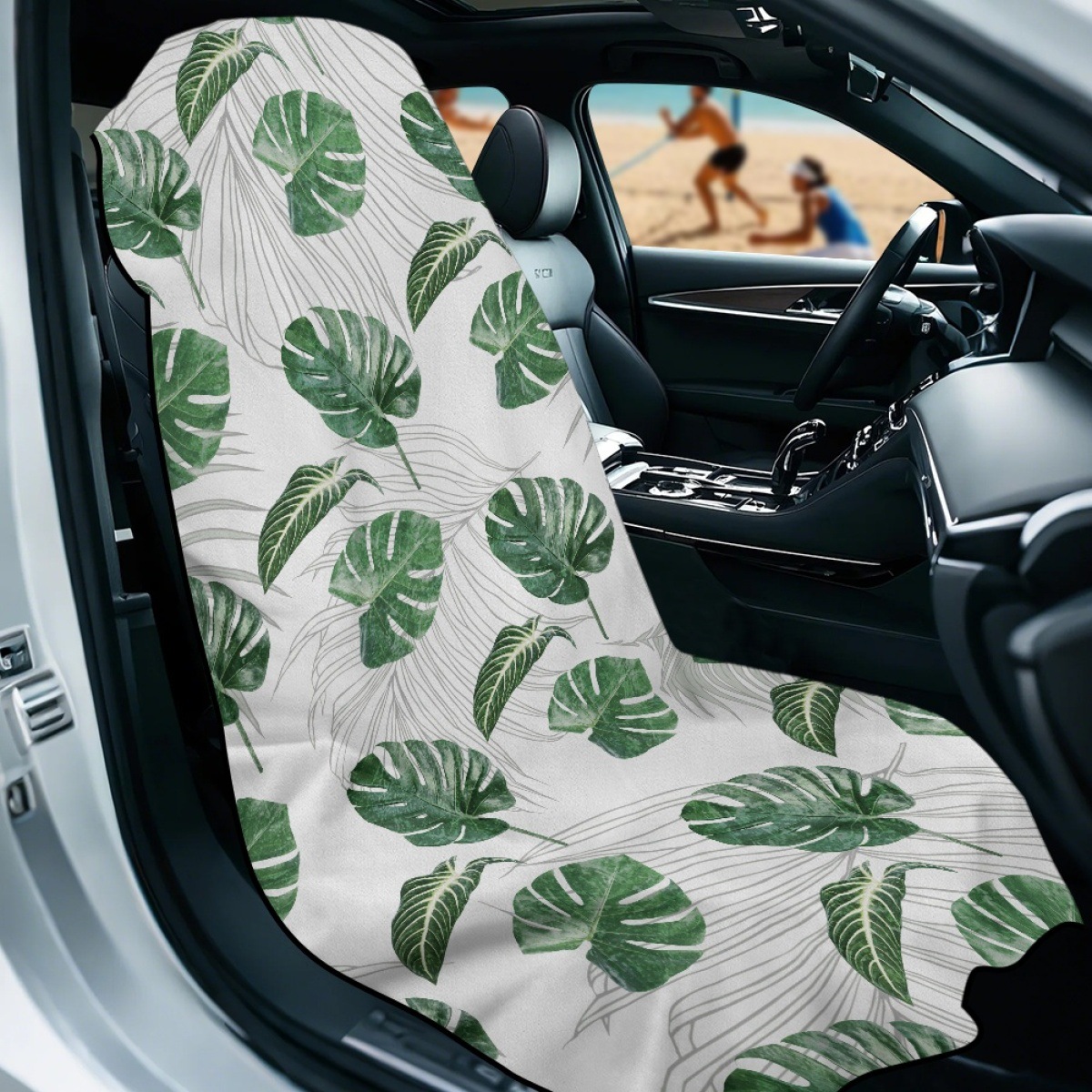 Car seat towel cover, same style as the one on Amazon, with a palm leaf print, suitable for sports cars, and designed for both men and women