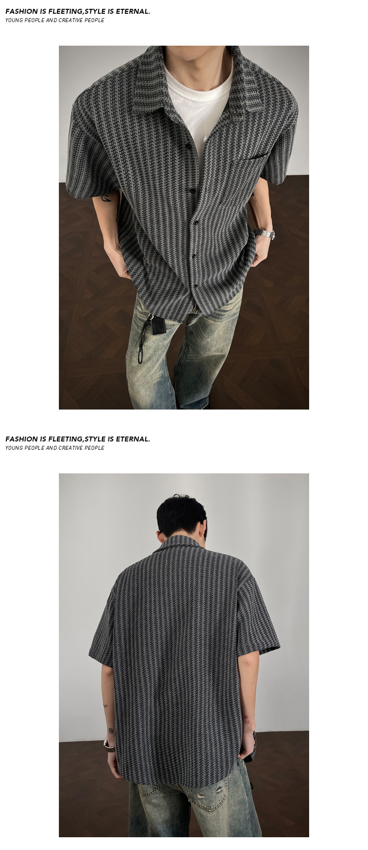 Fishbone Pattern Boxy Short Sleeve Overcoat For Men Stylish_voghion.com