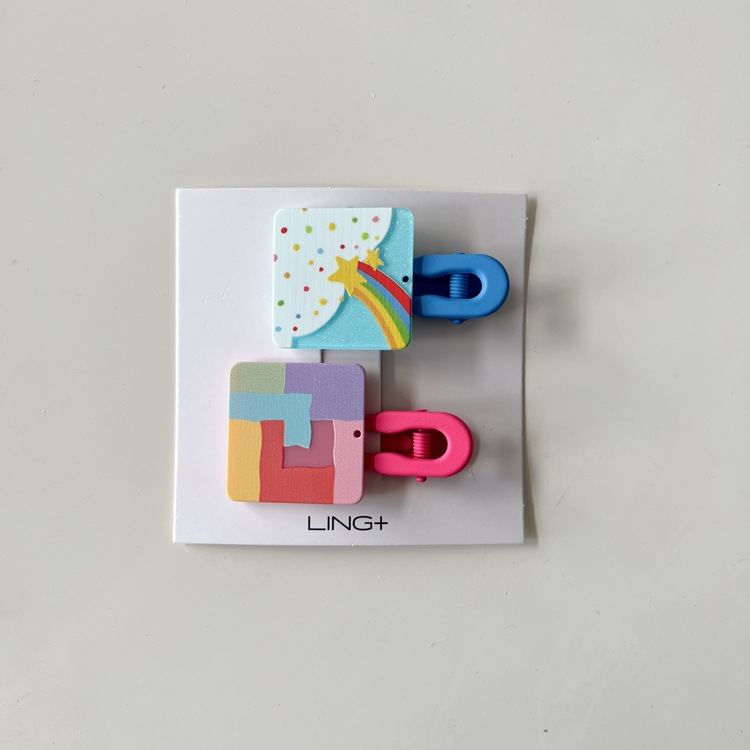 Estilo coreano nuevo color geométrico a juego horquilla de acrílico para niños clip lateral Arco Iris planeta accesorios tocado de corazón de niña