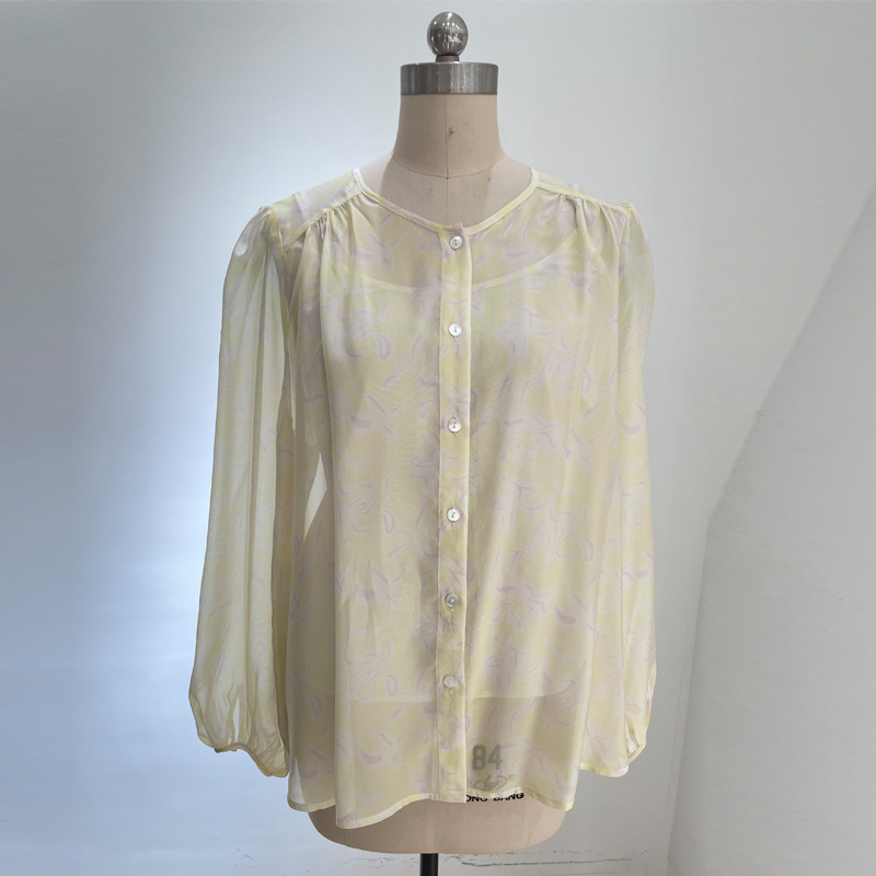 크루넥 카디건-밝은 노란색