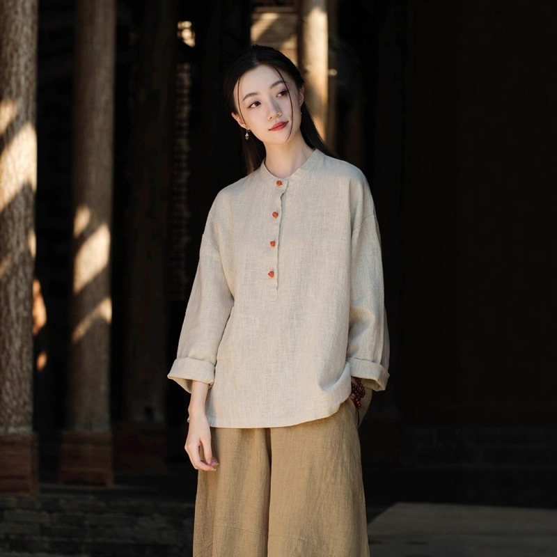 禅服棉麻盘扣居士服秋季中国风佛系禅意素衣女新中式太极表演服|undefined