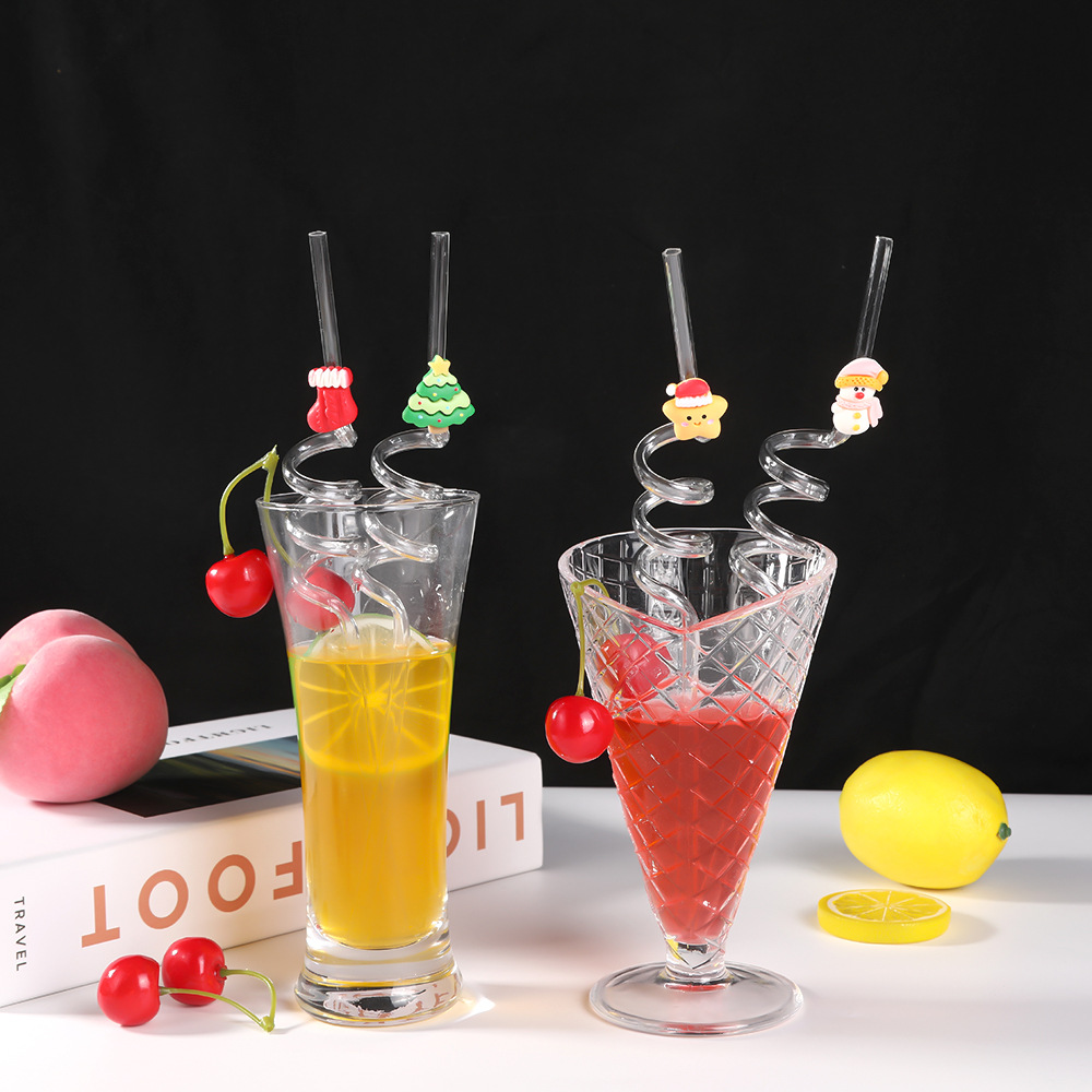 Comercio exterior dibujos animados patrón de Navidad pajita de plástico fiesta navideña creativa copa de vino pajita ambiente navideño suministros de decoración