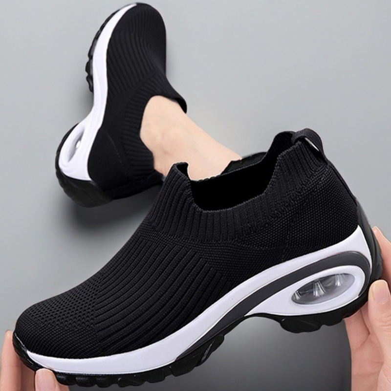 Cross-border Women's Inner Height Rocking Shoes 2025 Spring New Flying Mesh Shoes Slip-on Comfortable Casual Shoes