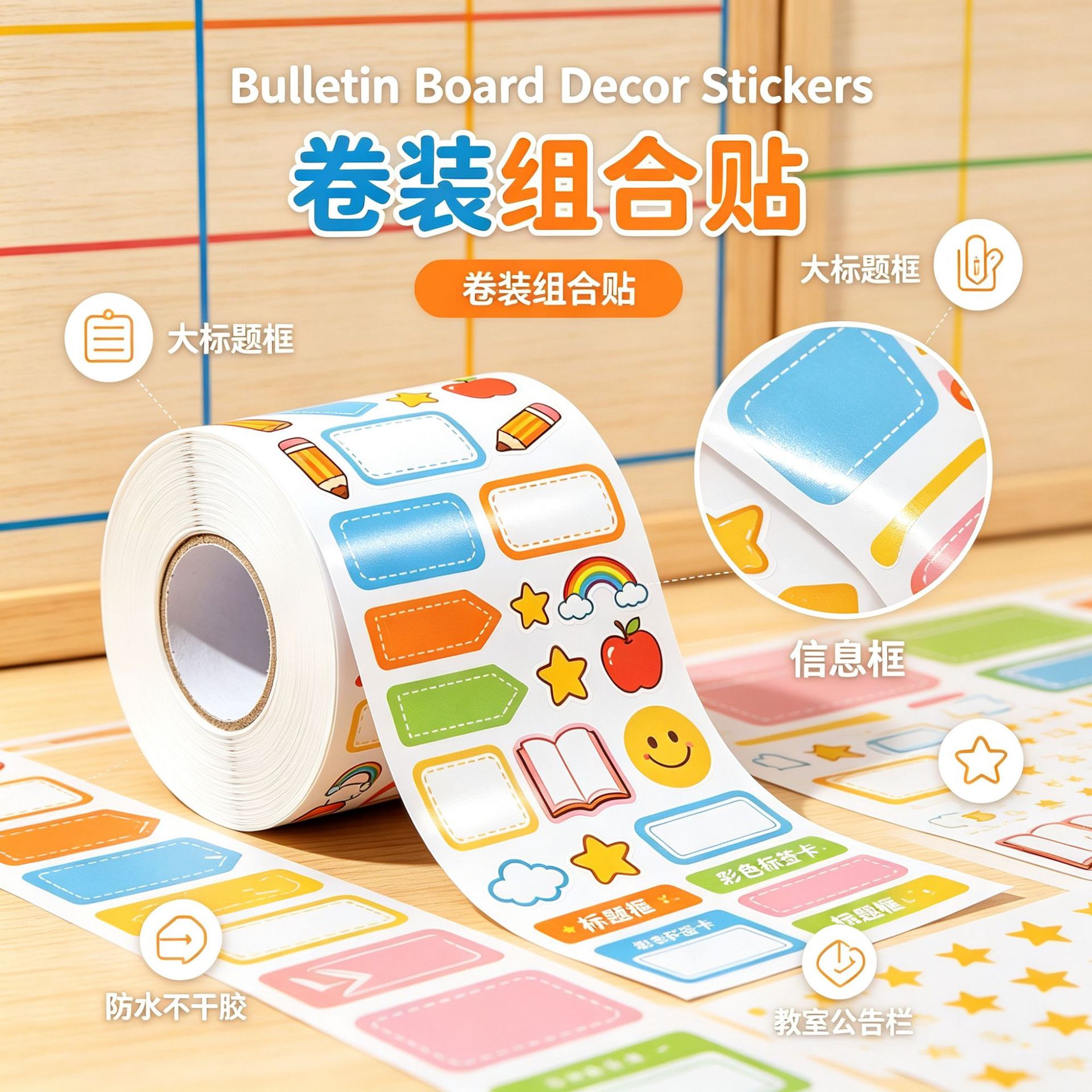教室黑板装饰贴纸彩色边框适用于学校派对墙面开学季公告栏装饰卡