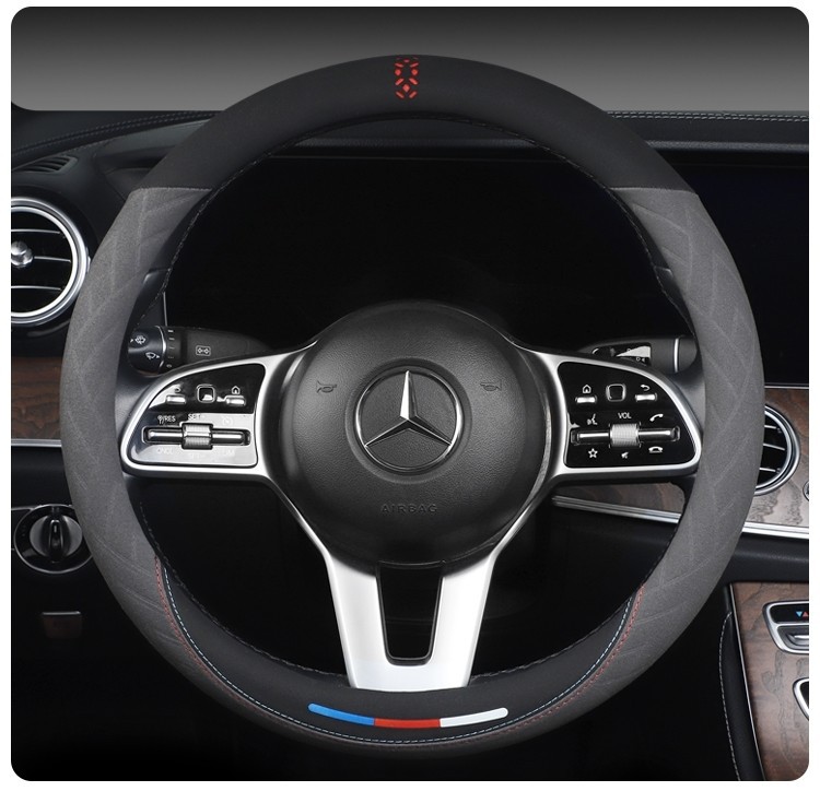 Cross-Border Car All-Season Suede Leather Steering Wheel Cover New Sweat-Absorbent Anti-Slip Breathable Handlebar Cover Wholesale for Men and Women