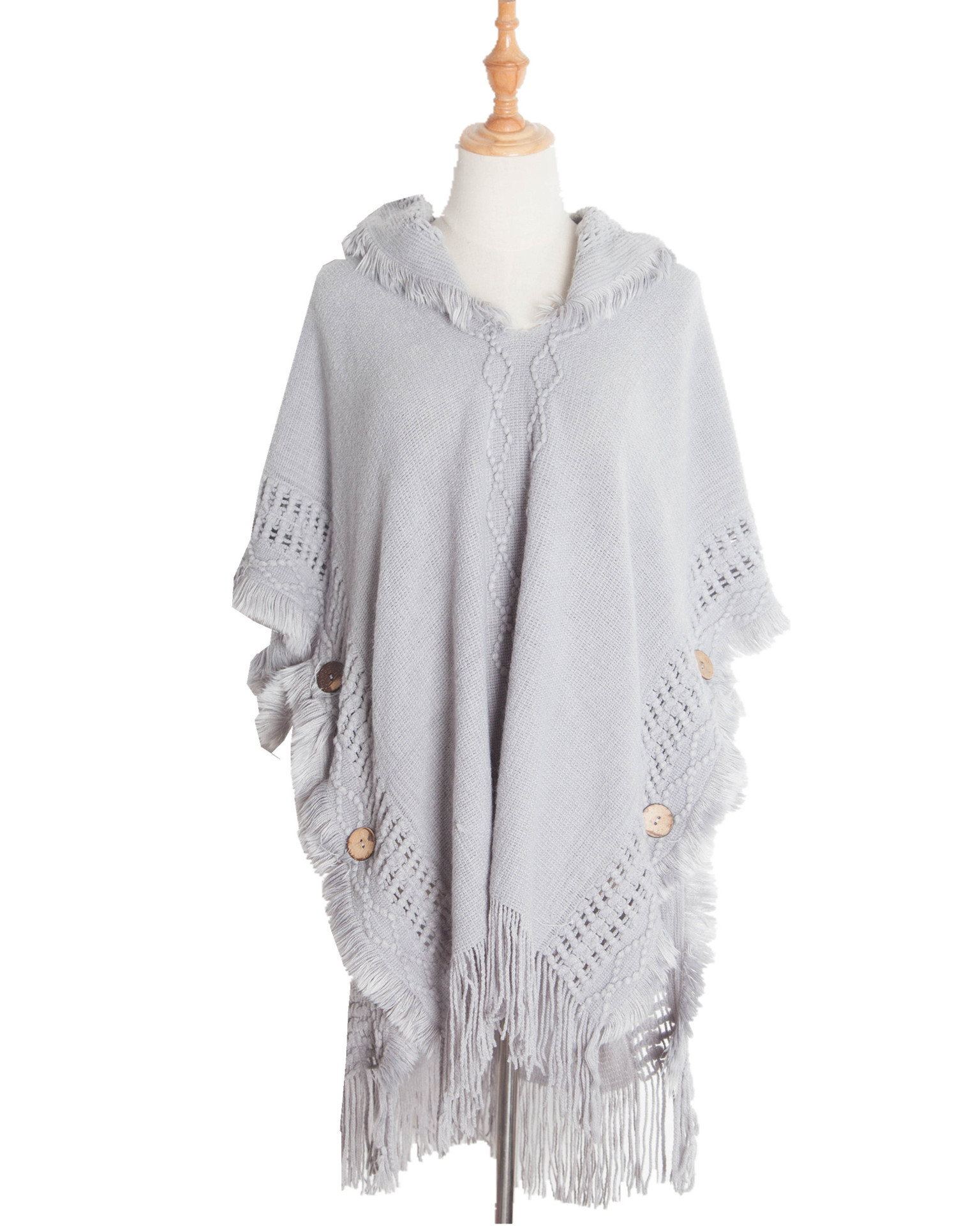 Unisex plášť Jarní a zimní pletený plášť s kapucí a knoflíky pro větší velikosti_voghion.com