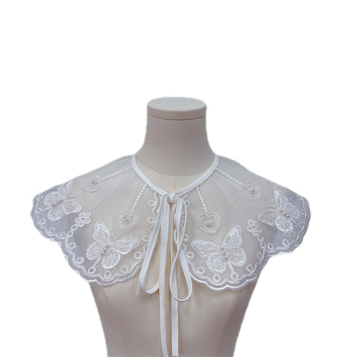 Cross-border e-commerce supplies  new style organza embroidered butterfly embroidered beaded fake collar and floral collar shawl