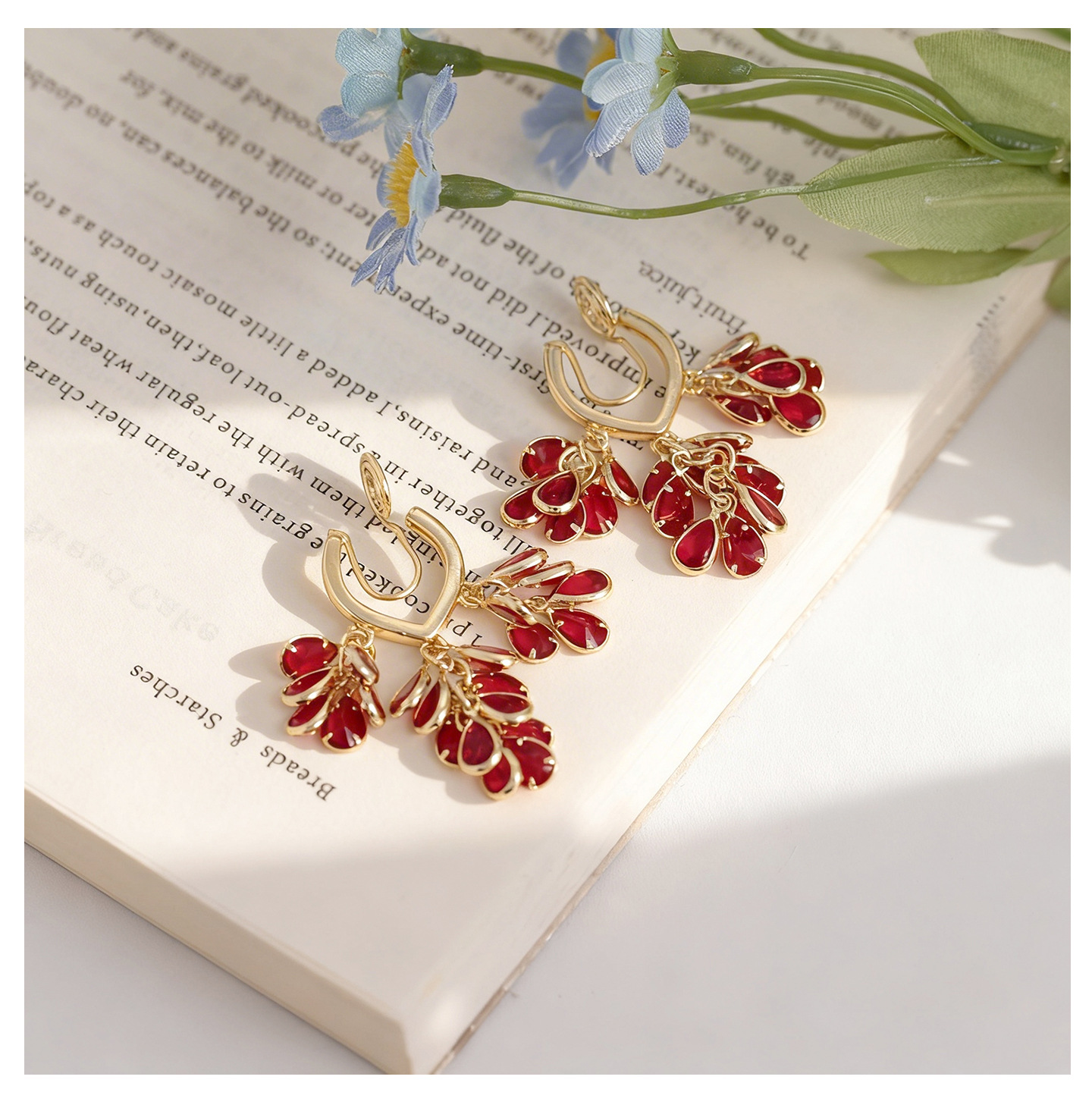 Retro rojo goteo mosquito bandeja personalidad abrazadera pendientes de cristal lingüizo estilo chino elegante sin agujeros de orejas pendientes