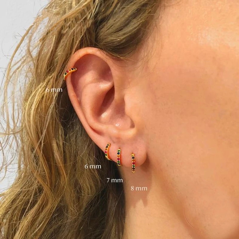 European And American Single Row Colorful Zircon Earrings Trendy Simple Geometric Fashion Diamond Earrings display picture 3