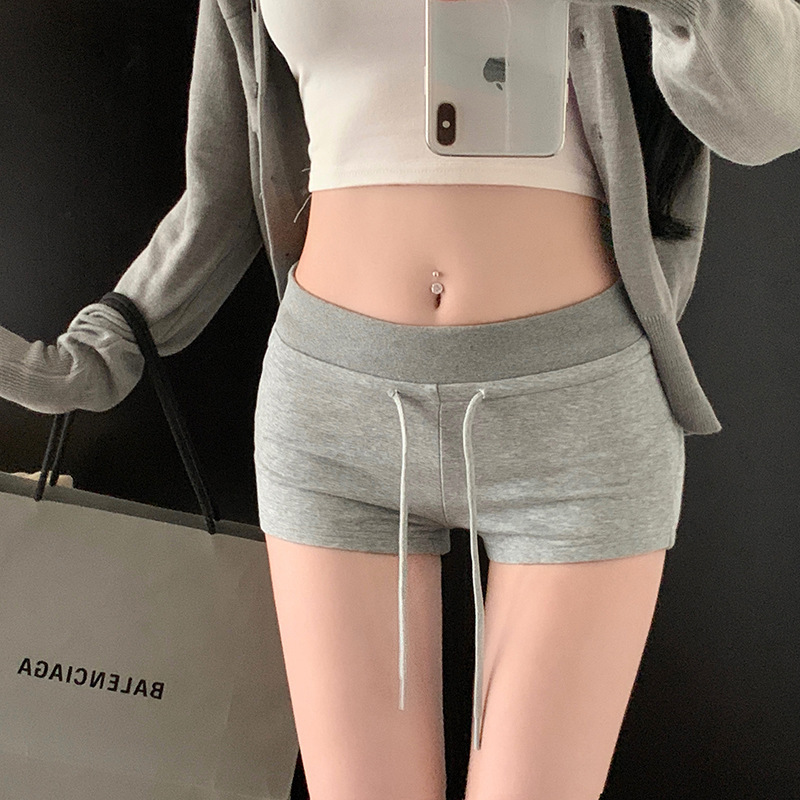 Grey Low Waist Drawstring Shorts Women's Summer Korean Style Tight-Fit Slimming Casual Spice Girl Hip Hot Pants Outer Wear Grey Low Waist Drawstring Shorts Women's Summer Korean Style Tight-Fit Slimming Casual Spice Girl Hip Hot Pants Outer Wear