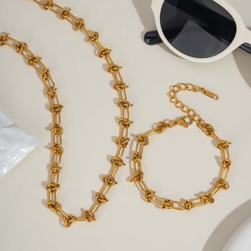 クロスボーダーステンレス鋼巻き結び目ネックレスブレスレット 18K ゴールド非退色ヒップホップスタイルジュエリー卸売|undefined