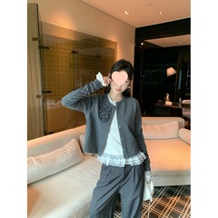2025秋季新款韩系设计感高级感百搭波点荷叶边拼接蕾丝长袖外套女