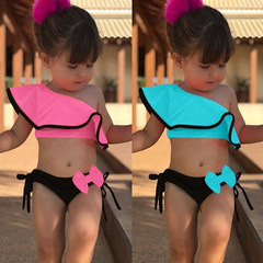 Children's European and American girl solid color swimsuit, halter split swimsuit, lotus leaf edge swimsuit, children's clothing, Instagram
