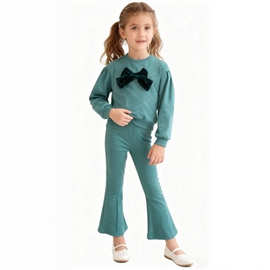 Kids sets 现货秋季韩系女童蝴蝶结长袖卫衣喇叭裤休闲运动两件套