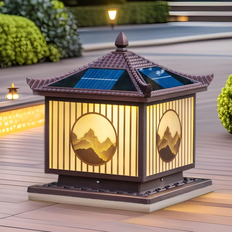 户外庭院灯 别墅大门柱子景观园林围墙新款感应高端太阳能柱头灯