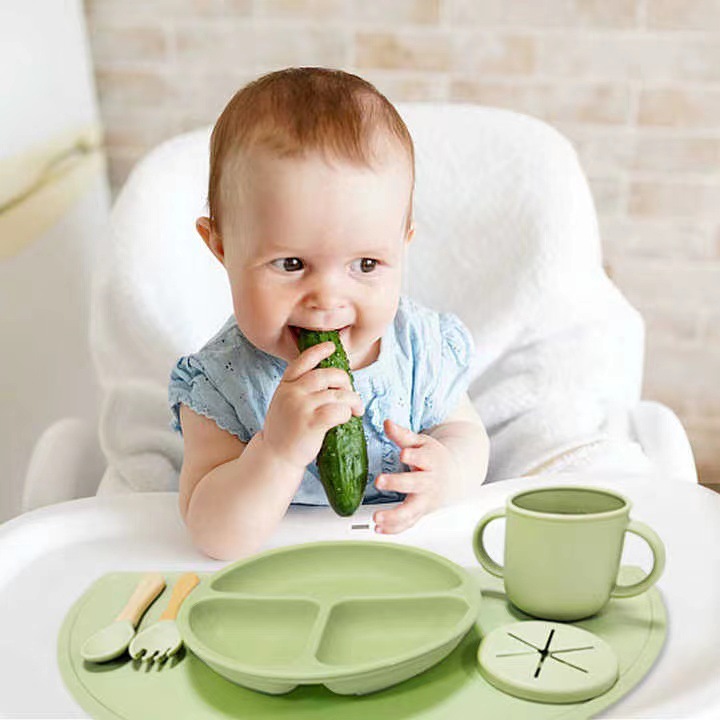 Children's Food-Grade Silicone Dinner Plate, Silicone Feeding Bowl, Food Bowl, Cartoon Tableware, Suction Cup, Bowl and Spoon Set, Anti-Fall