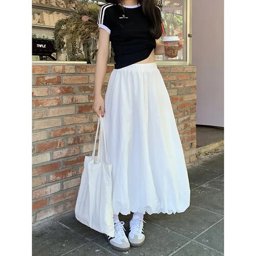 White skirt for women's summer 2026 new high-waist a-line skirt half-skirt small flower bud skirt casual long dress