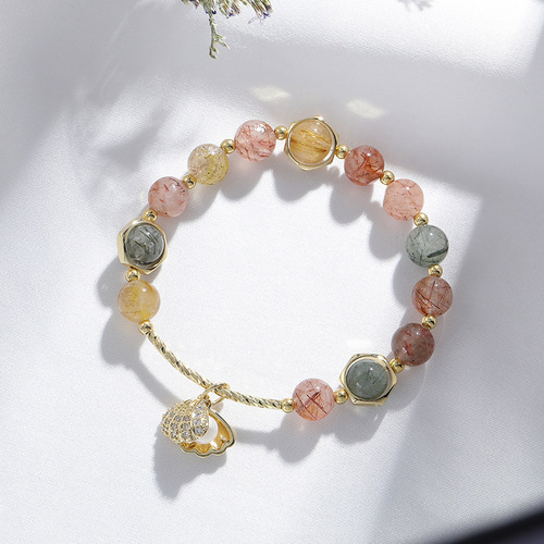 [Colorful and Gorgeous] Natural Color Hair Crystal Bracelet Women's Transfer Candy Rainbow Scallop ins Zibo Tao Liu Bracelet