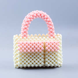 新款手工珍珠编织串珠包女包mini手提包粉色蓝色手拎百搭小方包包