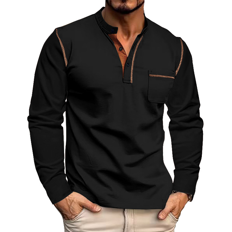 Men's Long Sleeve Shirt With Standing Neck For Spring And Summer_voghion.com
