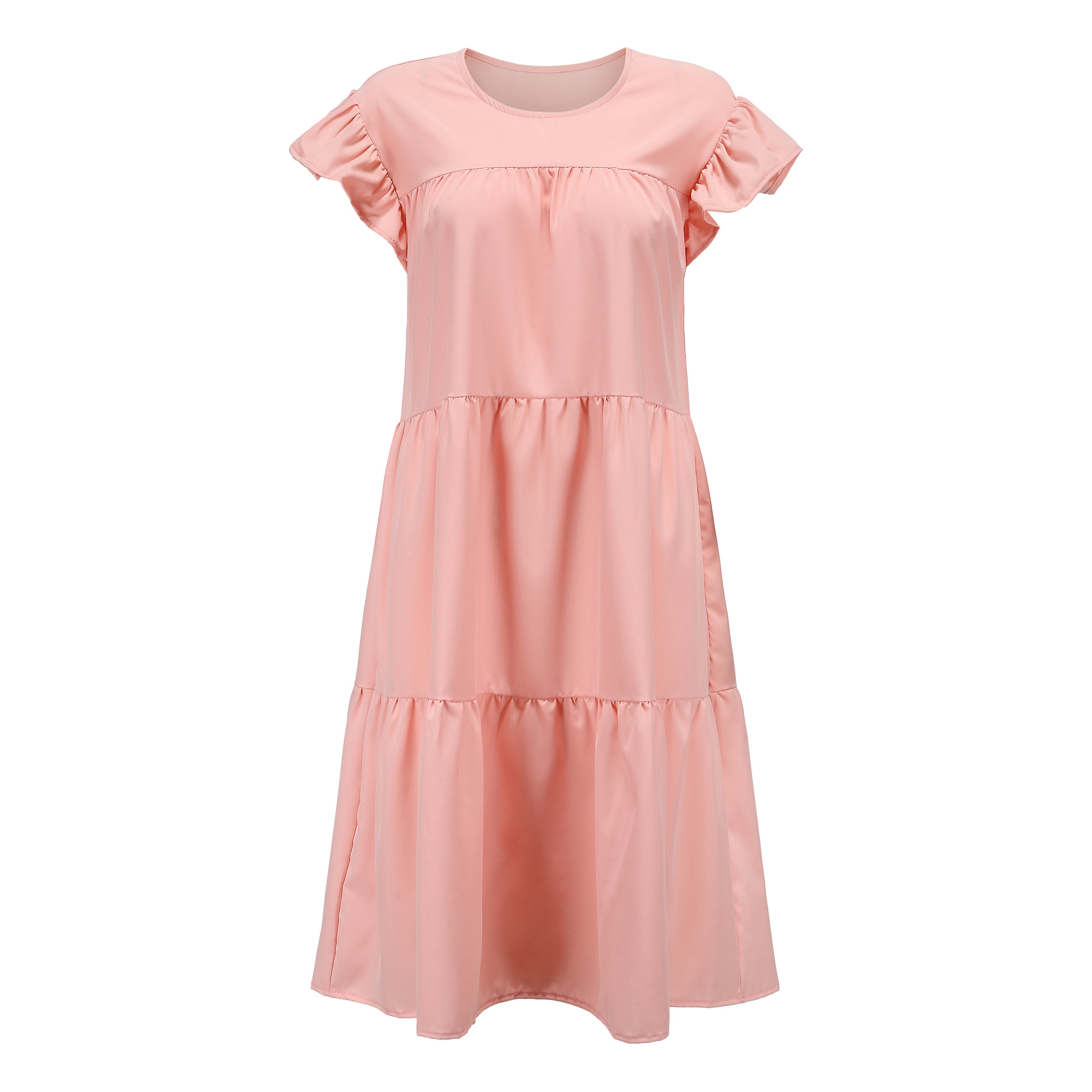 Round Neck Short Sleeve loose solid color Dress NSXWL118617
