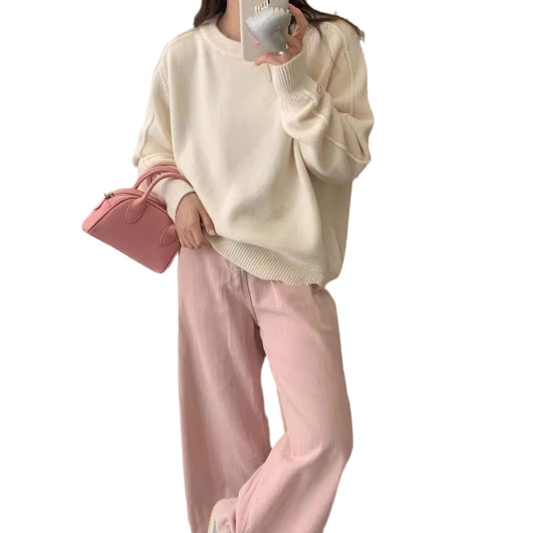 Diseño etiquetado chaqueta de jersey top otoño invierno nuevo estilo coreano relajado suéter glutinoso suave mujer image 6