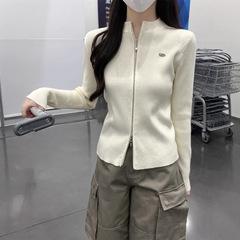 春装2025新款双拉链毛衣外套女开衫立领长袖修身针织上衣内搭打底