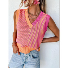 C 66280 Color block V-neck knit vest ײɫ V ���⴩��֯����