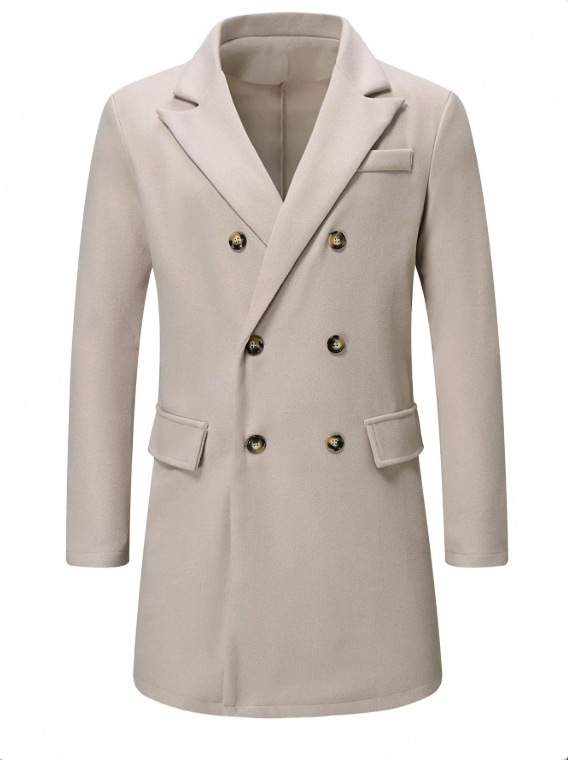 Abrigo de Lana Cruzado para Hombre, Otoño/Invierno 2025, Comercio Exterior Transfronterizo, Estilo Europeo y Americano, Abrigo de Lana, Amazon Temu