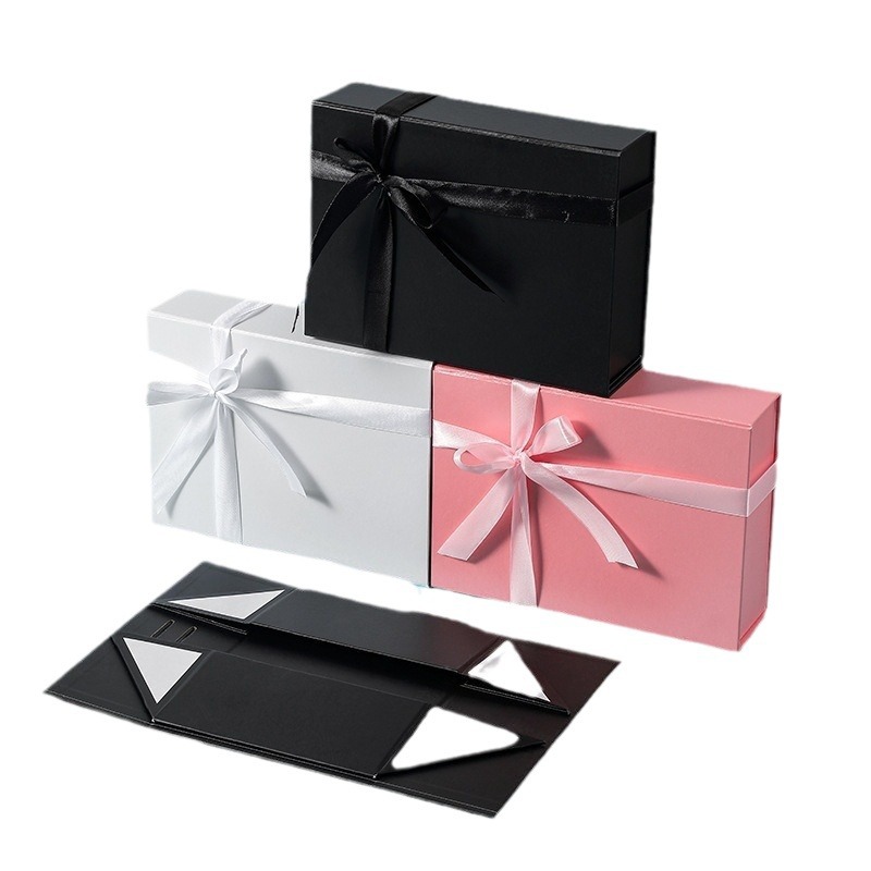 Caja de regalo plegable con lazo de una pieza para el Día de San Valentín, caja de regalo simple para cumpleaños, caja de embalaje para regalo, producto de venta caliente transfronterizo.