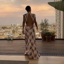 欧美性感女装跨境亚马逊新款高档印花小众露背连衣裙