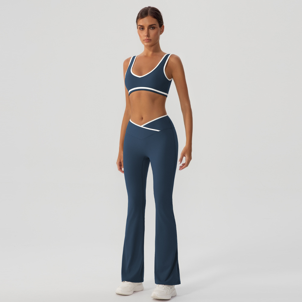 Contraste de color cruzado yoga bra conjunto de ropa interior deportiva de acondicionamiento mujer ocio bocina pantalones estilo Lulu